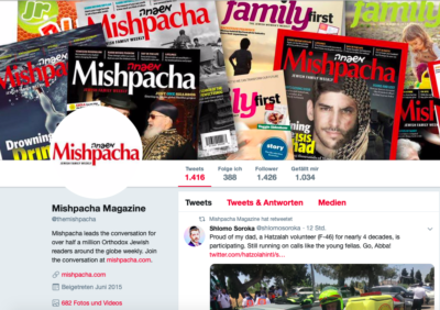 Le magazine ultra-orthodoxe „Mishpa’ha“ a même un compte twitter (photo : capture d’écran)