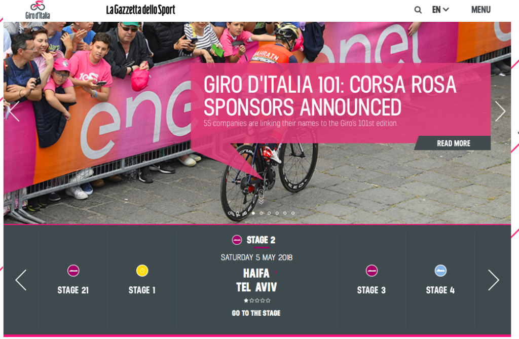 Le Giro d'Italia s’élancera pour la première fois de son histoire en Israël – un événement sportif de première importance pour le pays (photo : capture d’écran site Internet Giro d’Italia)