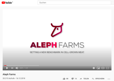 La start up israélienne Aleph Farms Ltd. veut produire des steaks tout en préservant la vie des animaux. Elle fait partie des pionniers retenus pour être encouragés spécialement par le WEF,  le forum économique mondial (photo : capture d’écran Youtube)